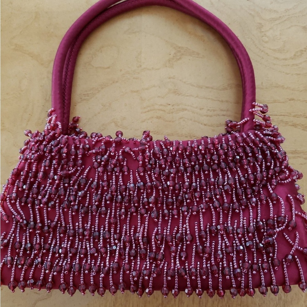 Elegant Beaded Burgundy Handbag